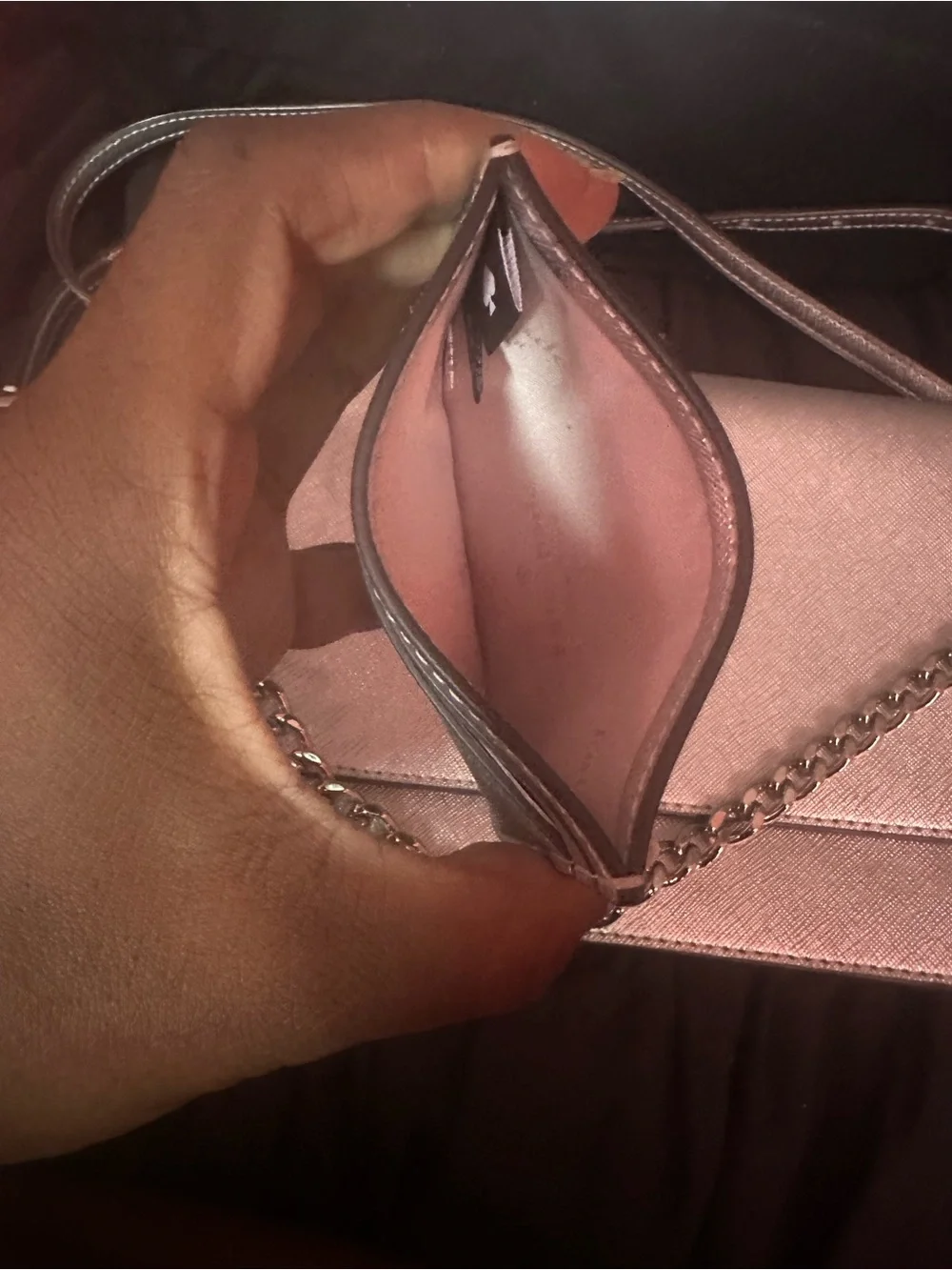 kate spade metallic silver crossbody with matching cardholder